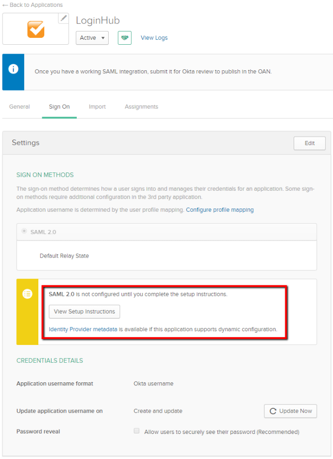 SAML 2.0 Login Setup
